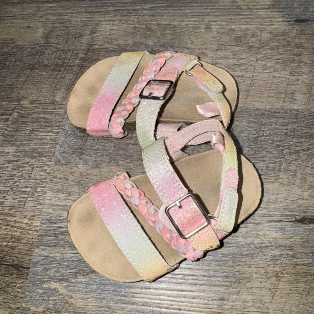 OshKosh B'gosh Faith Toddler Girls 5M Rainbow Glitter Braided Sandals Pink